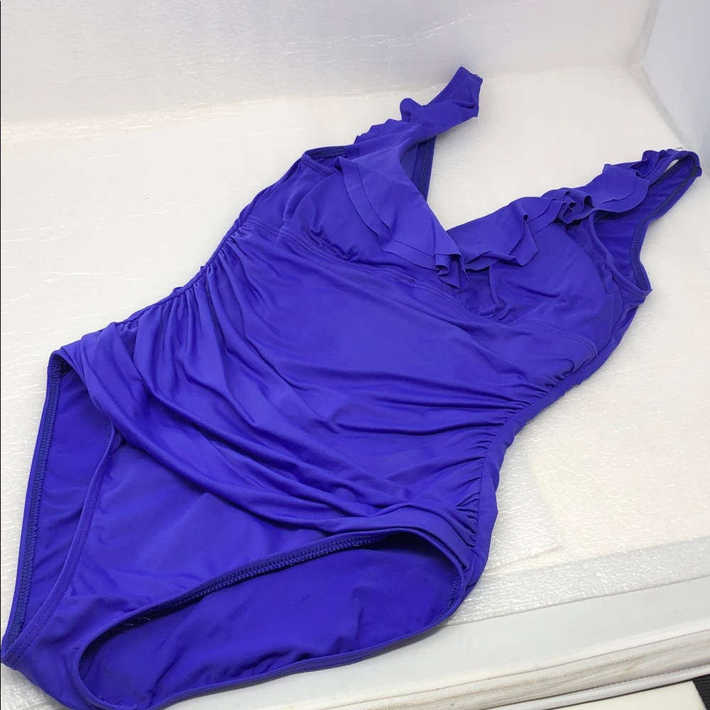 Lauren Ralph Lauren Beach Club Solids Ruffle Surplice V-Neck One Piece Swimsuit - Picture 2 of 11